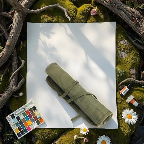 JOYISEN 22 Slots Paint Brush Storage for Acrylic Oil Watercolor Brush Roll up Case Army Green Canvas Paint Brush Holder (13 * 15.7IN) thumbnail 4