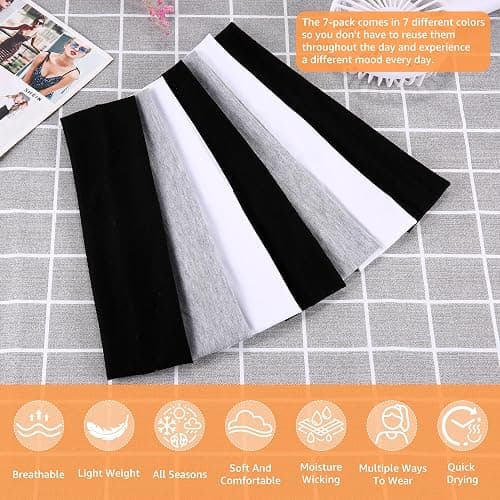 DiyJibb Headbands for Women, Stretchy Non Slip Soft Cotton Cloth Hair Bands for Sports, Workout, Yoga and Running, 7pcs thumbnail 3