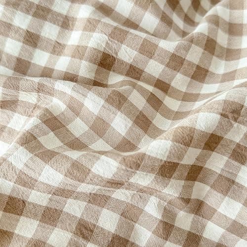LifeTB Queen Comforter Set Tan Gingham Comforter Modern Style Beige Plaid Comforter Set 3 Pieces Fluffy Grid Checkered Comforter with 2 Pillowcases Boho Gingham Bedding Set Queen Size thumbnail 7