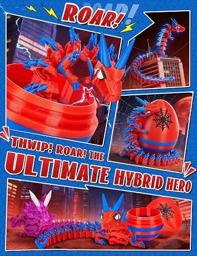 TBOLINE 12" 3D Printed Spider Dragon Egg, Cool 3D Printer Articulated Crystal Spider Dragon Toys for Kids, Surprise Animals Figurines Fidget Dinosaur Eggs Toys for Boys Kids Teen 5-7 4-6 8-12 thumbnail 6