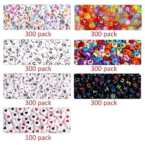 1900pcs 7 Colors Round Letter Beads Acrylic Alphabet Number Beads with 1 Roll Elastic Crystal String Cord for Jewelry Making DIY Necklace Bracelet (7x4mm) thumbnail 3