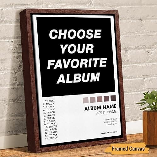 Custom Album Cover Print, Choose Your Own Album, Personalized Music Poster with Tracklist, Framed or Unframed Wall Art Canvas, Gift for Music Lovers, Birthday & Graduation Gift for Him or Her, Dorm Room Music Decor thumbnail 6