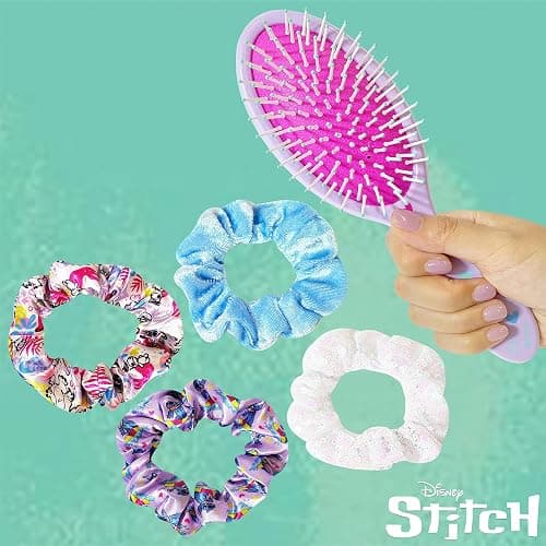 LUV HER Lilo & Stitch Hair Accessory 5 Pcs Set - 1 Regular 9 inch Stitch Hairbrush & 4 Scrunchies - Detangling Brush - Elastic Hair Ties Ropes for Girls, Ages 3+ thumbnail 2