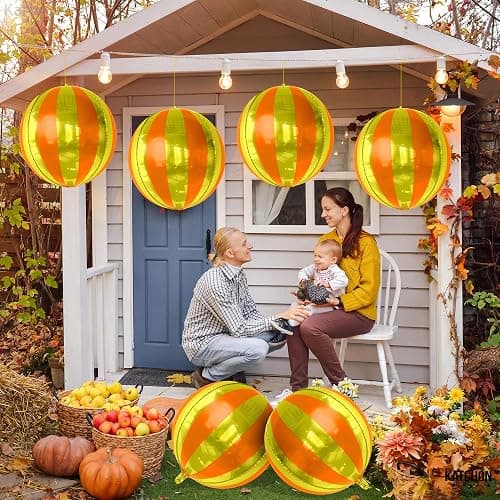 KatchOn, Orange and Gold Balloons - 22 Inch, Pack of 6 | Carnival Foil Balloons Striped, Orange Foil Balloons | Gold Striped Balloons, Striped Foil Balloons Orange, Carnival Theme Party Decorations thumbnail 8