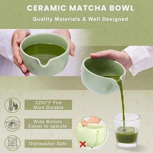 RANERANE Matcha Whisk and Bowl with Ceramic Matcha Whisk Holder,Matcha Sifter, Matcha Spoon and Scoop Handmade from Natural Bamboo,Matcha Making Kit Cyan, Normal, ZYMC6Pcs01-Cyan thumbnail 4
