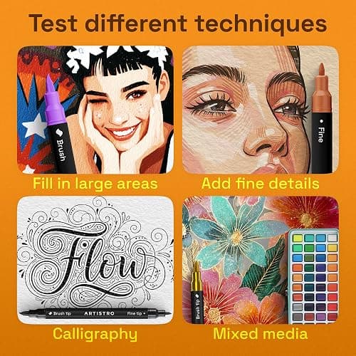 ARTISTRO 100 Dual Tip Acrylic Paint Markers, Paint Pens, Drawing Markers for Textile, Rock, Glass, Wood, Paper, Ceramic, Canvas, DIY - Art Supplies Kit for Kids and Adults (Brush + Fine) thumbnail 6