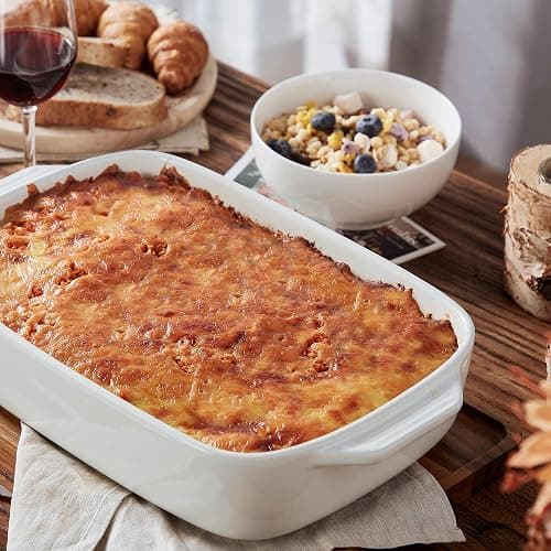 Large Ceramic Casserole Dish with Lid, 4.0 Quart Covered Rectangular Stoneware Baking Dishes for Oven, Deep 9x13 Inch Lasagna Pans for Baking and Serving, Perfect for Christmas Gifts, White thumbnail 2