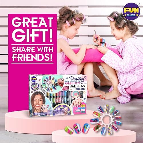 Kids Nail Kit for Girls Ages 7-12, FunKidz Ultimate 315Pcs Nail Polish Pens Combo Pack Size 17.91Wx12.4L Glitter Temporary Nail Supplies for Teens SPA Makeup Kit thumbnail 7