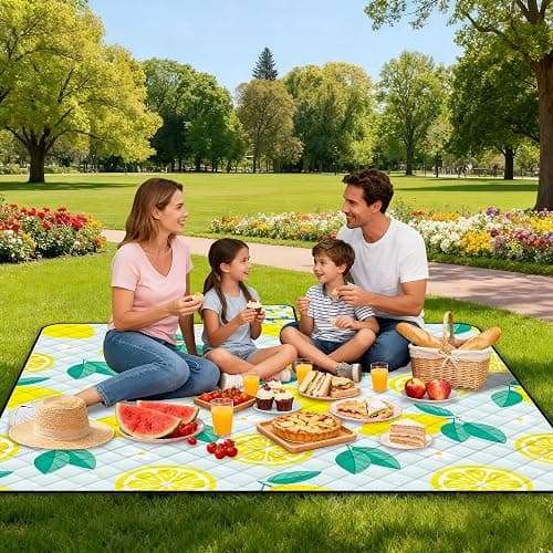 Extra Large Picnic Blanket Waterproof,80"x 80"Foldable Machine Washable Beach Blankets,Outdoor Blanket for 6-8 Adults,Picnic Mat Suitable for Indoor Crawling,Park Beach,Camping,Hiking,Travel(Lemon) thumbnail 2