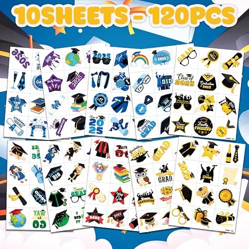 120 PCS Happy Graduation Grad Congrats Pre-Cut Temporary Tattoos for Kids | Super Cute Themed Birthday Party Favors, Supplies, Decorations, Fake Tattoo Stickers, School Rewards & Gifts Boys & Girls thumbnail 3