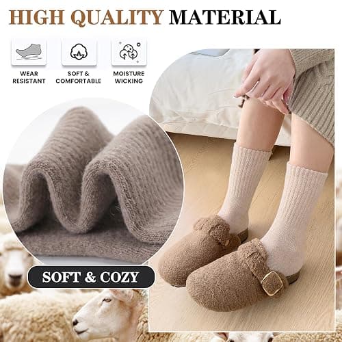 MOGGEI 5 Pairs Womens Merino Wool Socks Hiking Warm Winter Thick Thermal Crew Cozy Cabin Ladies Gift Comfy Boot Work Socks thumbnail 4