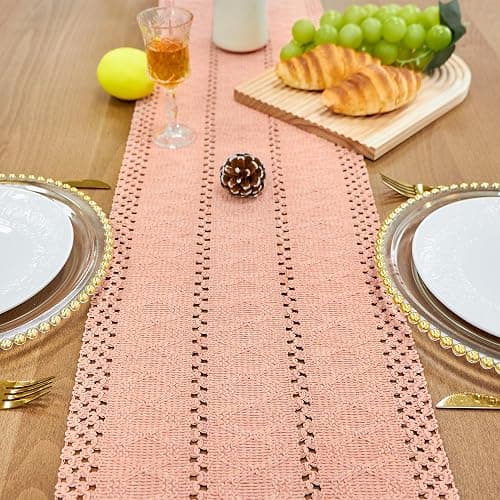 FEXIA Pink Table Runner 72 Inches Long with Tassels Boho Farmhouse Macrame Summer Pink Room Dining Bedroom Baby Bridal Shower Decor(12x72 Inches) thumbnail 2