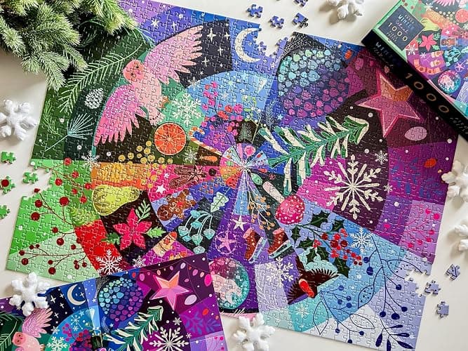 Elena Essex 'Winter Wheel' Puzzle for Adults 1000 Pieces, Christmas Puzzle 28" x 20", illustratded by Elena Essex, Thick & Sturdy Pieces, Challenging Activity for Adults, Unique Idea! thumbnail 5