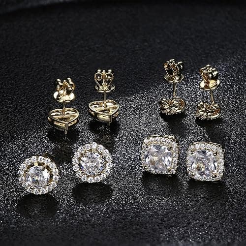 ZELORES 4 Pairs Sterling Silver CZ Stud Earrings for Women 14K Gold Plated Brilliant Celtic Heart Big Stud Earrings Set Cubic Zirconia Earrings Studs for Sensitive Ear thumbnail 7