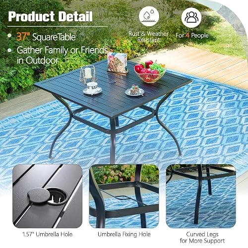 Sophia & William 5 Pieces Outdoor Dining Set with 9ft Beige Patio Umbrella, 4 Seat Patio Dining Set with Square Metal Patio Table and 4 Rattan Chairs, Patio Dining Set Set for Yard Lawn Porch thumbnail 4