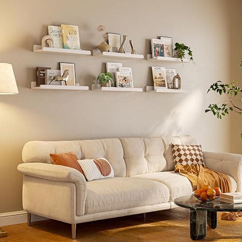 YUFLINX 16’’White Floating Shelves for Wall with Anti-Crash Design Set of 6,Nursery Book Shelves for Room Decor/Storage/Display,Hanging Wall Shelves for Bedroom, Bathroom, Living Room,Kids Room thumbnail 2