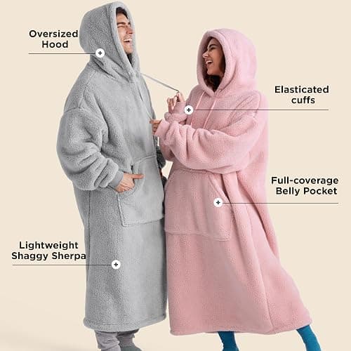 Bedsure Wearable Blanket Hoodie for Women Mom, Christmas Gifts for Men Dad, Giant Long Shaggy Sherpa Oversized Hooded Blanket thumbnail 2