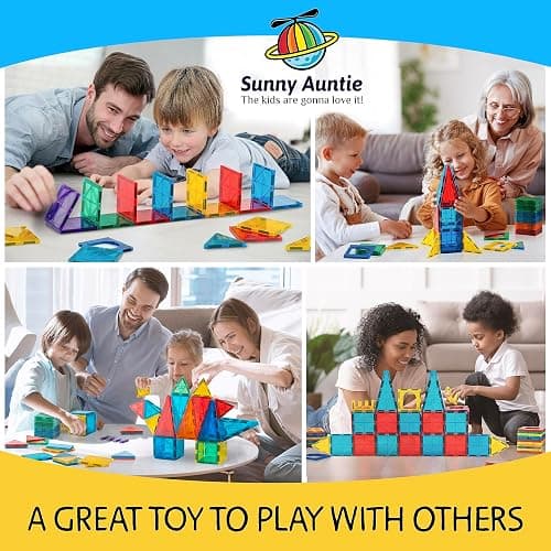 SUNNY AUNTIE Magnetic Tiles 100 PCS with 2 Cars, Magnetic Tiles for Kids & Toddlers, Toy for 3 4 5 6 7 8 Year Old Boys & Girls, Gift Box thumbnail 5