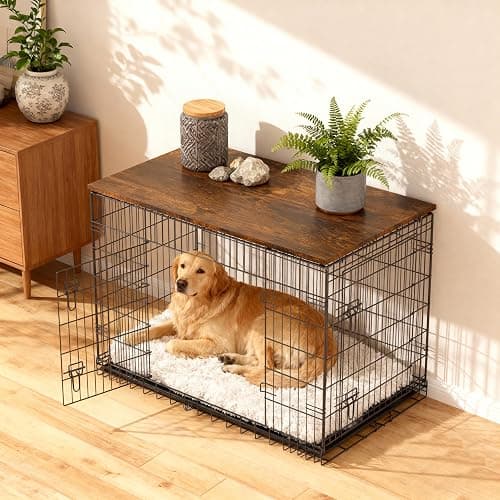 Piskyet Dog Crate Topper Wood Countertop for 48 42 36 30 24 inch Dog Cage, Dog Crate Cover,Dog Kennel Topper(Crate Not Include) (Rustic Brown, for 30 Inch Crate) thumbnail 5