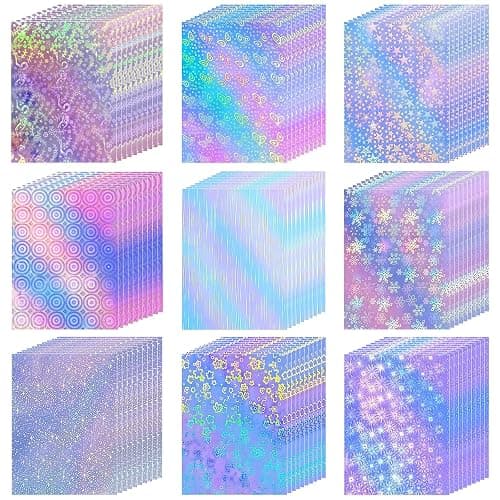 STARVAST 90PCS Holographic Sticker Paper, Transparent A4 Vinyl Holographic Sticker, Self Adhesive Waterproof with 9 Different Patterns - Image 1