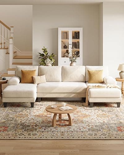 TROMIRY U-Shaped Sectional Couches for Living Room | 112 Inch Modern Sectional Couch | Warm White Chenille Sofa with Double Chaise for Apartment thumbnail 7