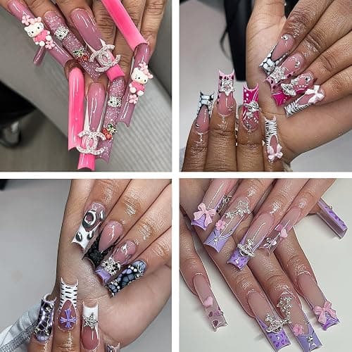 112 PCS Nail Charms Bulk Set for Kawaii Kitty Charms Bling Cute Cross Star Charms Nail Charms and Gems 3D Silver Y2K Nail Gems with Rhinestones Nail Art Accessories thumbnail 4