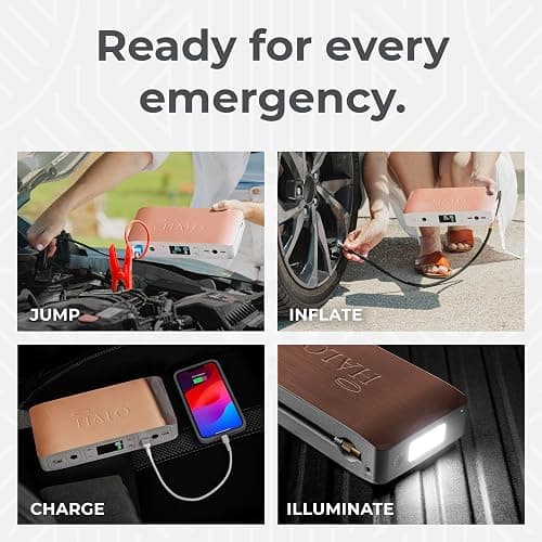 HALO Bolt Air 58830 Portable Car Battery Jump Starter | 100 PSI Air Compressor, 58.8Wh USB Power Bank, Emergency Floodlight & Charger, Jump Cars SUVs & Trucks, Inflate Tires, TSA Approved — Rose Gold thumbnail 4
