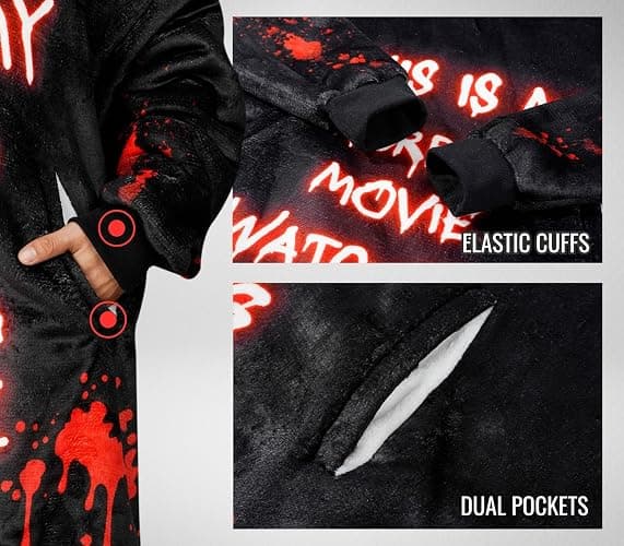 Huglanket Horror Movie Gifts for Horror Movie Lovers, Wearable Blanket Hoodies for Adults, Oversized Flannel Hooded Blankets, One Size Fits All thumbnail 3