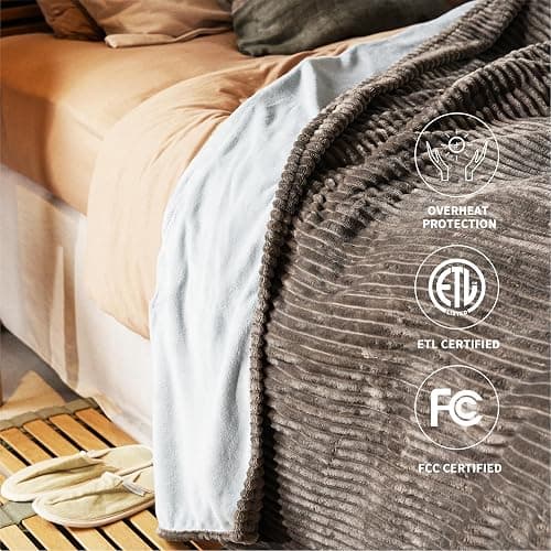 Heated Blanket Twin Size 62"x84",ETL Certification-6 Heating Levels Electric Blanket&1-10 Hour Auto Off,Machine Washable Heating Blanket(Grey) thumbnail 5