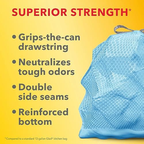 Glad Tall Kitchen Trash Bags 13 Gallon, MaxStrength Beachside Breeze Garbage Bags, Drawstring, 90 Count thumbnail 6