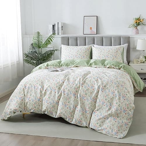 HoneiLife Duvet Dover Queen Size - 100% Cotton Bedlinen Set, Floral Comforter Cover with Zipper Closure & Corner Ties, 3-PC Wildflower Comforter Cover Sets thumbnail 3