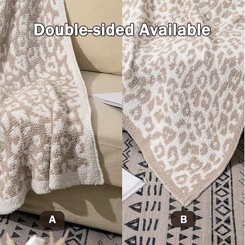 bearberry Fuzzy Leopard Knitted Throw Blanket Soft Cozy Warm Microfiber Blanket for Couch Sofa Bed Travel (Stone/Cream, 50"x60") thumbnail 4