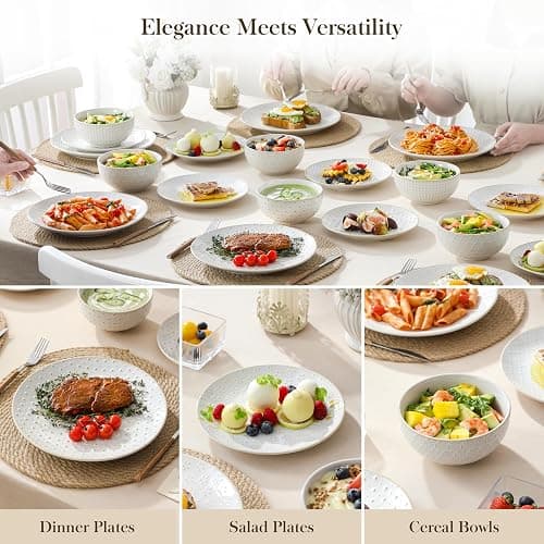MALACASA 24 Piece Dinnerware Set, Embossed Ceramic Dish Sets Service for 8, Plates and Bowls Set, Durable Stoneware Tableware for Family Dinners, Dishwasher & Microwave Safe thumbnail 7