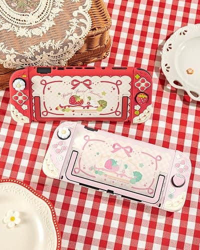 GeekShare Strawberries with Cream Case Compatible with Switch 2, Slim Separable Soft Silicone Protective Shell with 2 Thumb Grip Caps -- Pink thumbnail 8