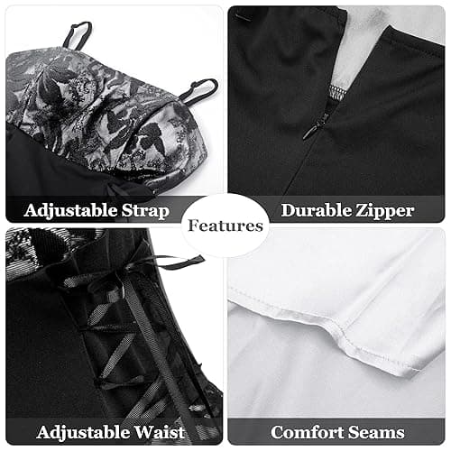 Women’s Vintage Steampunk Dress Spaghetti Strap Bandage Dresses Floral Lace High Low Dress Lolita Halloween Costumes - Small - A-white thumbnail 3