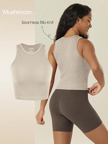 ODODOS 3-Pack Seamless Crop Tank for Women Ribbed Soft High Neck Cropped Tops thumbnail 5
