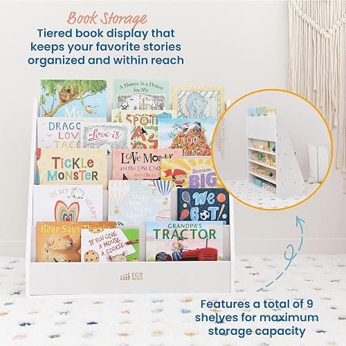 ECR4Kids Streamline Single-Sided Book Display with Storage, Classroom Bookshelf, White Wash - White Wash thumbnail 4