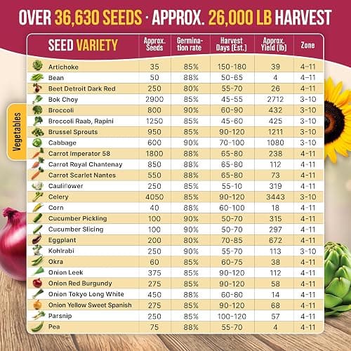 55 Vegetable Seeds Variety Pack - 35,600+ Non-GMO Heirloom Seeds for Planting Vegetables and Fruits in Individual Seed Packets, Home Garden Seeds for Hydroponic, Indoor and Outdoors Gardening thumbnail 4