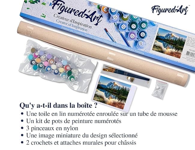 Figured'Art Paint by Numbers for Adults Lake and Mountain Reflection 16"x20" - Craft Art Painting DIY Kit Rolled Canvas Without Frame thumbnail 5