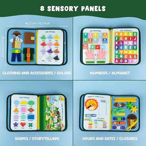 BONNYCO Busy Board for 1 Year Old Animals. Montessori Busy Book for Toddlers 1-3 2-4, Felt Quiet Book Baby. Montessori Toys, Toddler Learning Toys for Travel, Airplane, Car. Educational Activity Board thumbnail 2