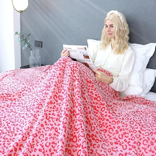 Pink Fleece Throw Blanket Soft Flannel Leopard Blankets Cozy Fuzzy Valentines Blanket Plush Warm Throws for Girls Women thumbnail 6