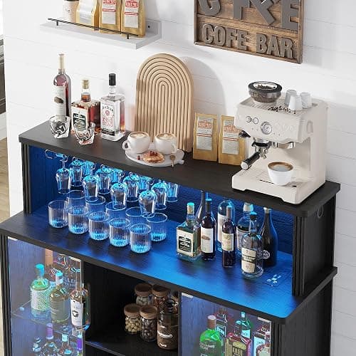 TAGELIER 47'' Wine Bar Cabinet with Mini Fridge Space & RGB Lights | Charging Station, Coffee Bar Station, Adjustable Shelves, Wine Racks, Liquor Cabinets, for Home Bar Dining Room Living Room thumbnail 6