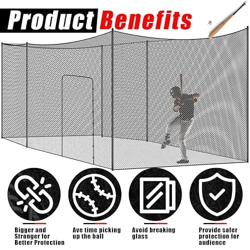 Syhood Baseball Batting Cage Net Heavy Duty Cricket Softball Hitting Practice Net Portable Pitching Cage, Training Sports Barrier Screen for Backyard Outdoor (Frame Not Included) thumbnail 4