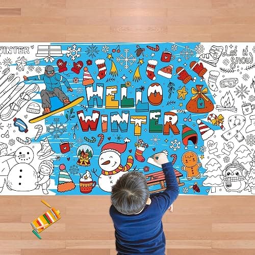 OHOME Winter Giant Coloring Poster/Tablecloth-Winter Decorations - 30 x 72 Inches Jumbo Coloring Banner Kids Crafts Gifts Activities Decor Party Decorations - Image 1