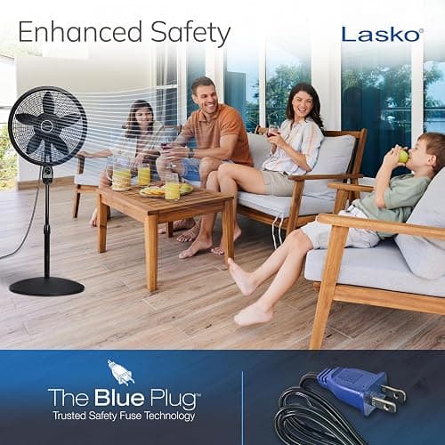 Lasko Oscillating Cyclone Pedestal Fan, Adjustable Height, Timer, Remote Control, 3 Speeds, for Bedroom, Living Room, Home Office, 18", Black, 1843 thumbnail 6