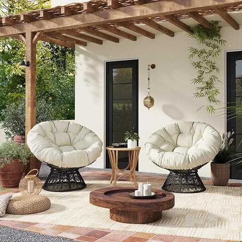 Yaheetech Indoor Papasan Chairs with Thick Tufted Cushions and Frame, Swivel Wicker Ergonomic Lounge Reading Chairs for Living Room/Bedroom, Beige thumbnail 9