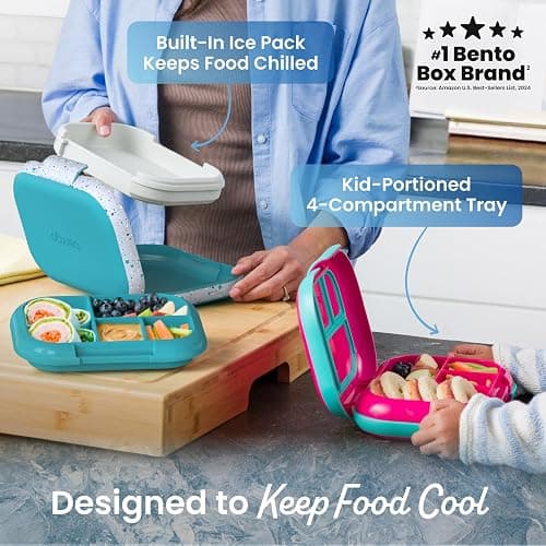 Bentgo Chill Kids Leakproof Lunch Box - 4-Compartment Bento Box with Built-In Ice Pack, 3.3 Cup Capacity, BPA-Free, Microwave & Dishwasher Safe Tray, Ages 3–7 (Truly Teal) thumbnail 4