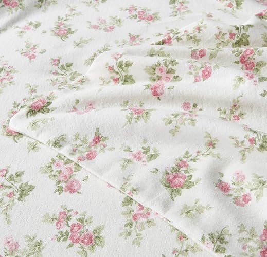 Laura Ashley - Flannel Sheets Queen Size, Anti-Pilling & Wrinkle Resistant Cotton, Touchably Soft for All-Season Comfort - Bed Sheets with Matching Pillowcases & Fitted Sheet (Audrey Pink) thumbnail 5