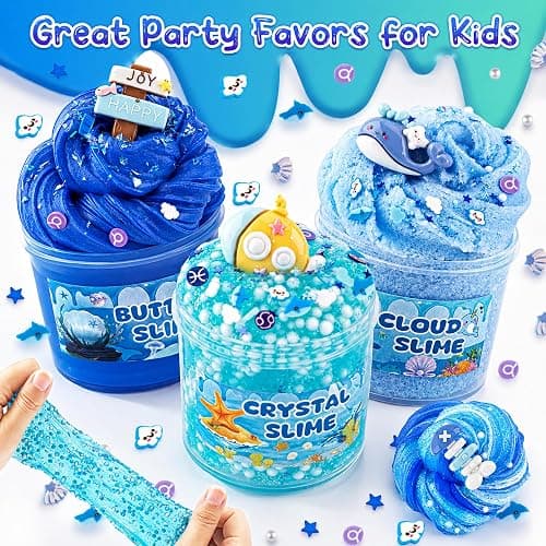 6-Pack Blue Slime Kit for Kids, Butter Cloud Squishy Birthday Gift Set | Party favor, goodie bag stuffer, Easter basket filler and sensory slime toy for boys and girls ages 4-10 thumbnail 6
