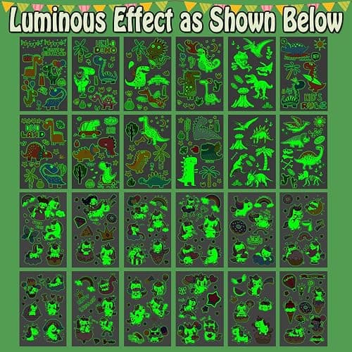 Partywind 24 Sheets Glow Temporary Tattoos for Kids, 215 Luminous Mixed Styles Tattoo Stickers for Party Supplies Favors for Boys and Girls, Cute Toys Goodie Bag Stuffers thumbnail 3